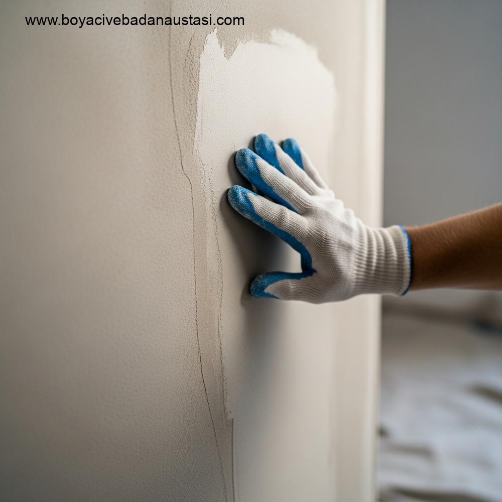 İzmir'de Güneş Işığı Altında Taze Alçı Tamiratı Yapılan Duvar Yakın Çekimi